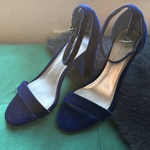 Navy Velvet Block Heel Sandals - Worthington